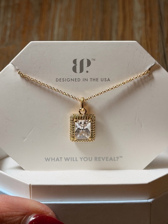 Bomb Party Jewelry - BP NWOT! Gold-Tone Square Halo Pendant Necklace with Clear Stone